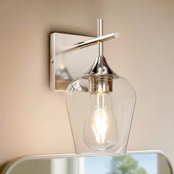 Brushed Nickel Vanity Light, 1-Light 4.33 Bathroom Light Fixtures Over Mirror, Bathroom Vanity Lights with Clear Glass, Modern Wall Lamp for Cabinet Hallway, Bedroom