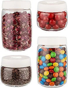 Micro-Vacuum Glass Storage Containers with Built-in Pump(42OZ/20OZ), Airtight Food Storage Container Kitchen Pantry Storage Jar, best for Coffee Beans, Cereal, Fruit, Nuts, Snacks, Candy