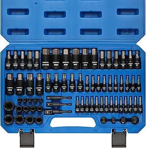 EMENTOL 71-Piece Torx Bit & Hex Bit Socket Set, Master SAE/Metric Bits, 1/4", 3/8" and 1/2" Drive, S2 Alloy & CR-V Steel, Includes External Torx E4-E24, Socket Adapter & Drill Adapter