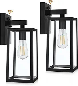 SHINE HAI Dusk to Dawn Outdoor Wall Lantern, Exterior Sconce Fixtures with E26 Sockets & Glass Shades, Waterproof Porch Wall Mount Lighting, Outdoor Lantern for Patio Front Door Entryway, 2 Pack