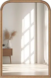 Acovy 24"x36" Solid Wood Bathroom Mirror Tempered Glass for Wall Mounted, Rustic Wood Frame Wall Mirror Decorative for Bedroom Living Room Vanity Mirror Entryway Mirror, Brown