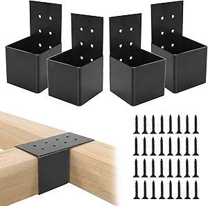 4 PCS Pergola Brackets Kit, Heavy Duty Pergola DIY Brackets Joist Bracket Connector Brace with Screws for 4''x4'' Wood Posts, Beam Support Bracket for Patio, Pergola, Log Cabin, Fence