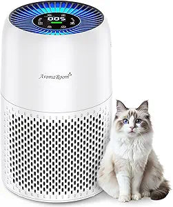 Pet Air Purifier for Home, AromaRoom Air Purifiers for Pet Hair Dander Odor Allergies Smoke, H13 HEPA Air Filter, Air Quality Monitor, Auto Mode, Quiet Air Cleaner for Bedroom, Living Room∩╝White