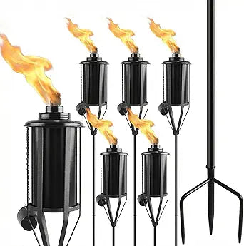 ZSPENG 6 Pack Home Garden Torch, Large Capacity 16oz Outdoor Metal Torch Garden Dcor,59-Inch Upgraded Citronella Torches with 3-Prong Grounded Stake, Table Top Torches for Party Patio Pathway