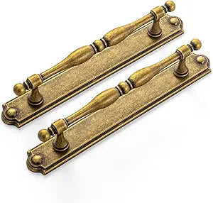 2 Pack Antique Brass Cabinet Pulls with Backplate, Zinc Alloy Vintage Cabinet Handles, 5" Center to Center Kitchen/Bedroom Cabinet Hardware9655GT-128-C