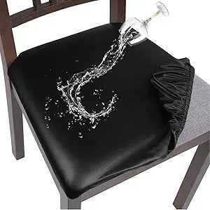 SearchI Waterproof PU Leather Seat Covers for Dining Chairs, 6 Pack Stretch Dining Room Chair Seat Covers, Kitchen Chair Seat Covers Protectors (Black)