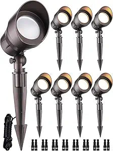 LEONLITE 8-Pack Low Voltage LED Landscape Spotlight, 5W 12V Pathway Lights Outdoor, CRI90, Aluminum Spot Lights for Garden, ETL Listed, IP65 Waterproof, 3000K Warm White, Oil Rubbed Bronze