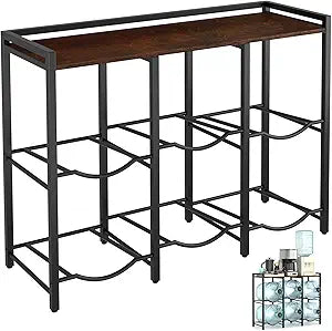 5 Gallon Water Jug Holder for 6 Bottles With Rustic Brown Wood Top Shelf - Heavy Duty Dispenser Stand for Home Kitchen/Office/Living Room