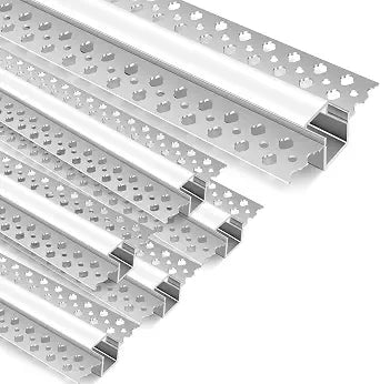 Aluminum LED Channel 3.3ft/1M 6Pack, Plaster-in Trimless Recessed Aluminum Profile for LED Strip Lights, Double Edge Drywall Mount LED Strip Diffuser Channel with Milky Cover for Wall and Ceiling