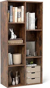 GIANTEX 7-Cube Bookcase, Floor Standing Open Bookshelf w/Storage Shelves, Modern Display Shelf w/Anti-Toppling Kits, Vertical or Horizontal Cubby Storage Organizer for Living Room (Rustic Brown)