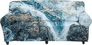 GLENLCWE Blue Marble Print Sofa Cover Cushion Cover for 3 Cushion Couch Stretch Sofa Slipcover Furniture Protector Stain Against