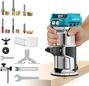 Cordless Router Tool Compatible with Makita 18V Battery(Tool Only), 800W Brushless Wood Router, 6-Speed Control, Depth Adjustment, Edge & Roller Guide, Router Bits Included