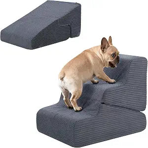 Dog Ramp for Bed, 16.5" H Dog Stairs for High Bed | 2 in 1 Pet Steps for Small Dogs, 3-Step Foldable Transformable Large Cats Ramp to Get on Couch, Non-Slip Balanced, Grey
