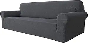MAXIJIN Super Stretch Couch Cover for 3 Cushion Couch, 1-Piece Universal Sofa Covers Living Room Jacquard Spandex Furniture Protector Dogs Pet Friendly Fitted (Extra Large, Gray)