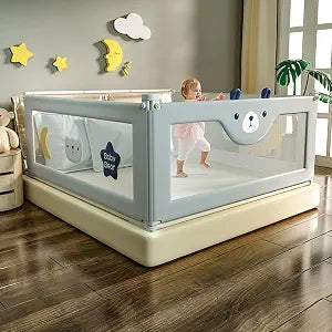 3-Piece Bed Rail for Toddlers, Foldable Baby Bed Rail Guard, Adjustable, Safety, Convenient Bed Rails, Guard Rails for Twin, Full, Queen& King Size (Grey Cartoon, 74.8x78.74x78.74 Inch)