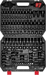 EMENTOL 189-Piece Impact Socket Set, 1/4" & 3/8" Drive Metric and SAE Sizes, CR-V Steel, Includes Deep & Shallow Sockets, Ratchets, Bits, Extensions, Spark Plug Socket & More, with Plastic Tool Case