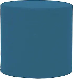 Howard Elliott Collection No Tip Cylinder Ottoman with Cover, Leather Side Table and Circular Footstool Seating for Living Room, Office and Bedroom Decor, 18 x 18 Inch, Seascape Turquoise