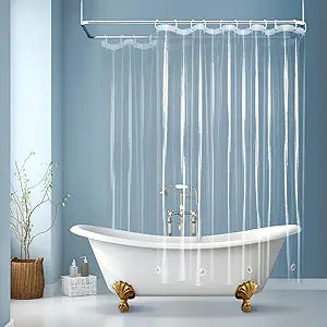 EurCross Clawfoot Tub Clear Shower Curtain 180x72 inch with 30 Holes and Free Hooks,Extra Large Wide Clear Shower Curtain Liner with 5 Magnet Weights, 9G Thickness Premium PEVA,Waterproof