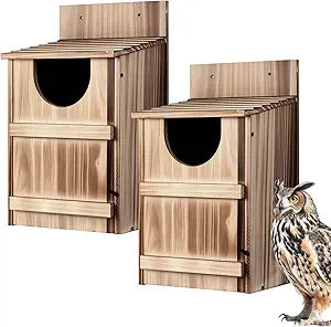 2 Pack Half Round Owl Houses, Bird Houses for Outside, Wooden Owl Nest Box Large Opening Screech Outdoor Bird's Box, for Wildlife Screech, Barred, Great Horned, Barn Owls, Assembly Required
