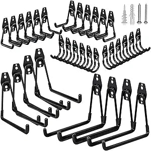 GUDEMAY 32 Pack Steel Garage Hooks Heavy Duty, Utility Wall Mount Hook with Anti-Slip Coating, Hanger & Organizer for Bulk Items, Bikes, Ladders, Power Tools, Ropes, and More Equipment