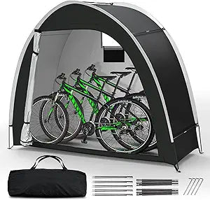 Bike Storage Tent for Outdoor, 2 Bike Capacity with Extra Top Space, PU5000 Waterproof 210D Oxford Fabric with Taped Seams, Portable Floor Storage Shed for Bicycle, Motorcycle & Garden Tools, etc