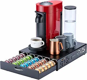 Flagship for Nespresso Pod Holder Vertuo Capsule Storage Pod Organizer Coffee Bar Design And Coffee Machine Stand Black Metal(50 Pods Capacity)