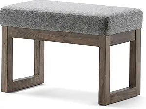 SIMPLIHOME Milltown Small Ottoman Bench - 27" Wide x 18" High Upholstered Linen Look Fabric Rectangle Footstool Ottoman in Grey, Contemporary Bench for Entryway with Cushioned Seat, Assembled