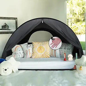 LEEDOR Pop Up Bed Tent with Mesh & Shade Cloth Window,Bed Canopy Shelter Cabin Indoor Privacy Space Sleeping Tents,Blackout Light Reduction Breathable Dream Tent Portable for Kids Adults Twin