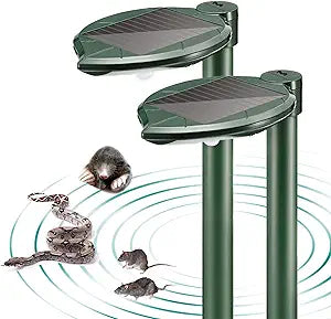 Snake Repellent Solar Powered Ultrasonic Outdoor  Oversized Mole Gopher Vole Repellent Stakes with LED Garden Light, Waterproof Sonic Deterrent for Yard Lawn, 2 Pack Green