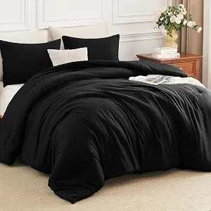 HIMEET Queen Comforter Set, 90 x 90 Inch, Duvet Insert with 8 Loops, Black