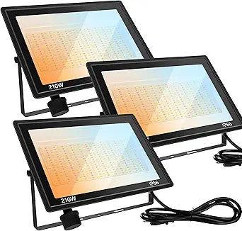 3 Pack 210W Flood Lights Outdoor, 3 Color 3000/4500/6000K Selectable Floodlight Outside Light, 5Ft Cable with Plug, IP66 Waterproof Security Lamps for Court Stadium Garden
