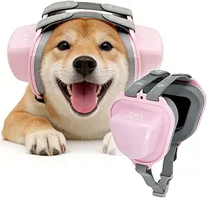 PETSEAR Dog Ear Muffs Noise Protection for Fireworks Thunder Flying | 29dB NRR Noise Cancelling Dog Headphones,Soft PU Cushions and Durable ABS Shells,Comfortable and Adjustable Fit(Pink,L)