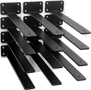 12 Pack - 12 inch Black Hidden L Shelf Bracket (1/5 Inch Thicked) Iron Floating Shelf Brackets Rustic Industrial Metal Brackets for Shelf Support