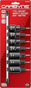 CARBYNE 7-Piece Metric Hex (Allen) Bit Impact Socket Set, S2 Steel Bits, 1/2 in. Drive, 9mm to 15mm, Manganese Phosphate Finish