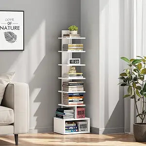 TUTOTAK Book Shelf, Narrow Spine Bookshelf, 8-Tier Bookcase for Small Space