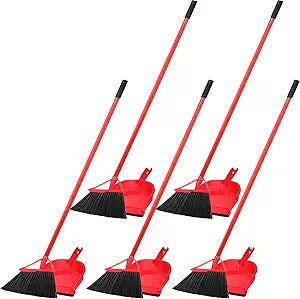 Gerrii 5 Set Broom and Dustpan Combo Set 52.8 Inch Height Broom and Dustpan Set for Home Angle Kitchen Broom Dustpan Cleaning Set for Indoor Kitchen Lobby Office Garage Floor Sweeping