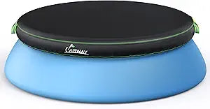 UIRWAY 12FT Round Pool Cover, Inflatable Pool Covers for Above Ground Pools with Elastic Cord - Snug Fit & Easy Set, Outdoor Swimming Pool Cover with 2 Reflective Strip Handles, Black