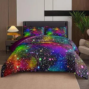 Bodhi Rainbow Galaxy Comforter Set Twin Size for Children Teens Boys Girls Kids Galaxy Bedding Set Colorful Night Sky Stars Comforter Set 2 Pieces with 1 Pillowcases Quilt Set #4007