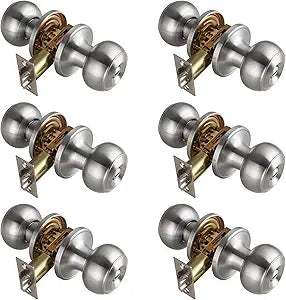 6 Pack Brushed Nickel Door Knobs Interior,Bath & Bed Privacy Door Knob, Keyless Door Lock Round Doorknobs
