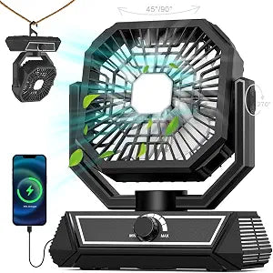 Portable Fan Rechargeable, 20000mAh Battery Powered Fan with LED Lantern, Table Fan, Camping Essentials, USB C Battery Operated Camping Fan for Travel, Picnic, Barbecue, Fishing, Office, Home
