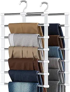 CTIME 2 Pack Pants Hangers Space Saving, 6 Tier Jeans Organizer for Closet