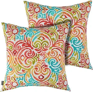 FUNHOME Outdoor Indoor Throw Pillows 18x18, Set of 2 Decorative Throw Pillows with Inserts, All Weather Water-Repellent Square Pillows for Bed, Couch, Sofa and Patio Furniture -Corinthian Dapple