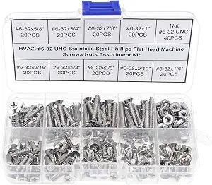 #6-32 UNC Stainless Steel Phillips Flat Head Machine Screws Nuts Kit