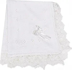 Baby Blanket White Lace Knitted Crochet Towel Baptism Christening First Communion Gifts for Girls Receiving Blankets for Neutral Newborns Toddler