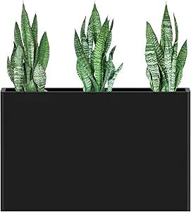 Galvanized Steel Planter with Removable Insert Shelf & 4 Drainage Holes - 32x12x24 Inches Large Planters for Outdoor/Indoor Patio, Porch Black