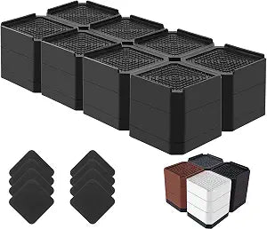 Bed Risers Heavy Duty, Adjustable Furniture Riser Blocks Lift 1.5, 3, 4.3 inches for Couch Table Desk Sofa Chair Legs, Refrigerator, Washing Machine - Support up to 4000 lbs (Black 8 Pack, 3 inch)