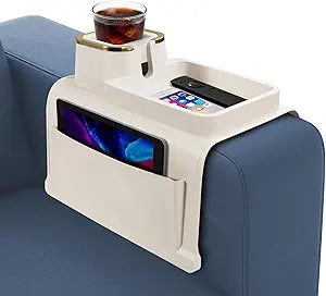 Couch Cup Holder with Tray & Dual-Sided Storage Pocket, Large Silicone Sofa Armrest Tray, Non-Slip & Spill-Resistant Couch Drink Holder Caddy, Multifunctional Couch Arm Organizer