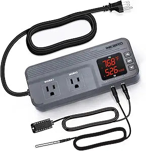 Inkbird Temperature and Humidity Controller ITC-608T Pre-Wired Dual Stage Thermostat 120VAC 15A 1800W ETL Listed Mushroom Greenhouse Homebrew