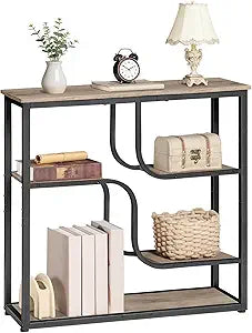 HOOBRO 29.5" Console Table, 5-Tier Sofa Table, Behind Couch Table with Storage Shelves for Hallway, Living Rooms, Entryway, Greige and Black BG69XG01