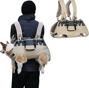Dog Backpack Carrier for Large Dogs - Hands-Free Pet Travel Pack with 6-Point Safety System, Waterproof & Reflective Design for Motorcycle, Hiking, Surfing (Khaki Color, Medium)